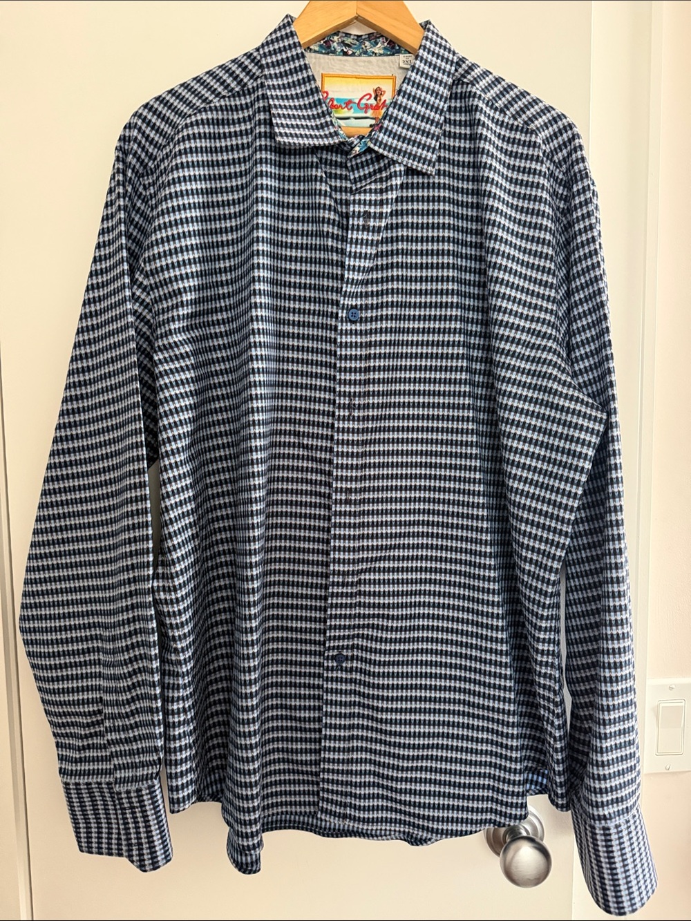Robert Graham Navy & Teal Patterned Button-Down with Floral Contrast size 2XL